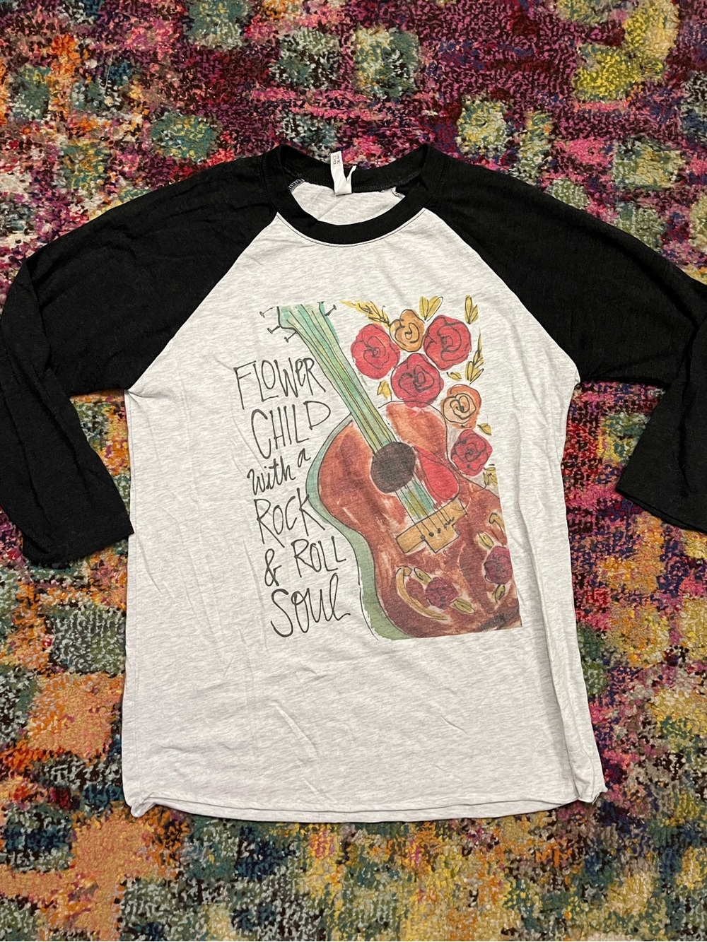 Graphic Raglan Tee - 'Flower Child with a Rock & Roll Soul'